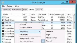 Managing process priorities in Windows Priority is used in the program to